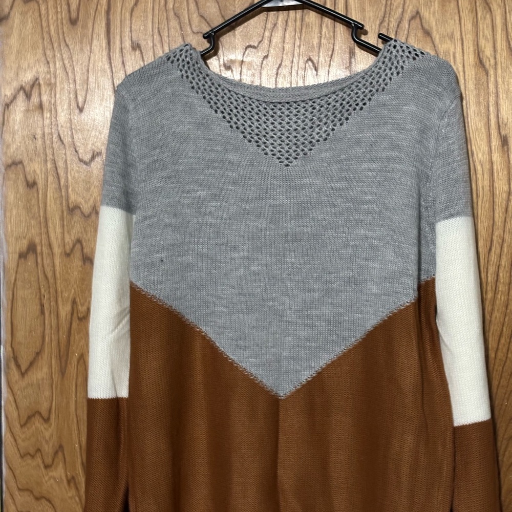 Colorblock Sweater in Gray, Cream, and Brown